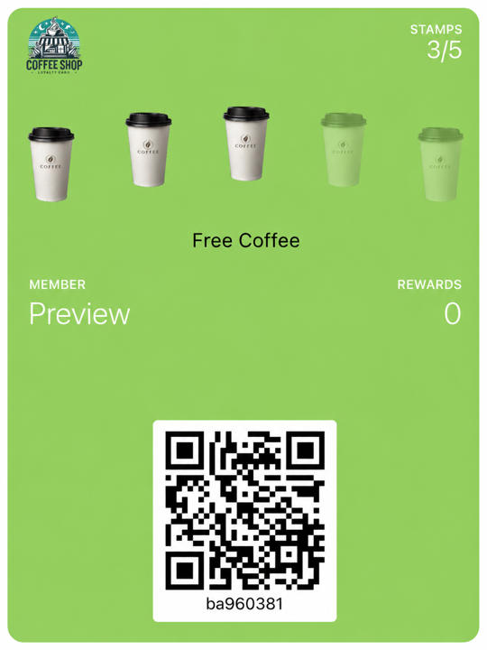 A coffee shop stamp card in Apple Wallet on iPhone