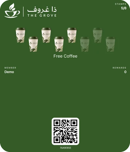 A coffee shop stamp card in Apple Wallet on iPhone